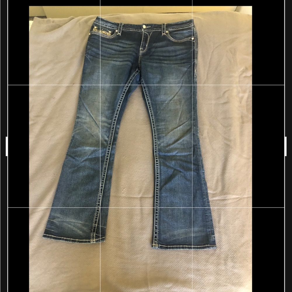 Womens Rock Revival Haine Easy boot Jeans Size 34” waist, 32” inseam. 11” rise